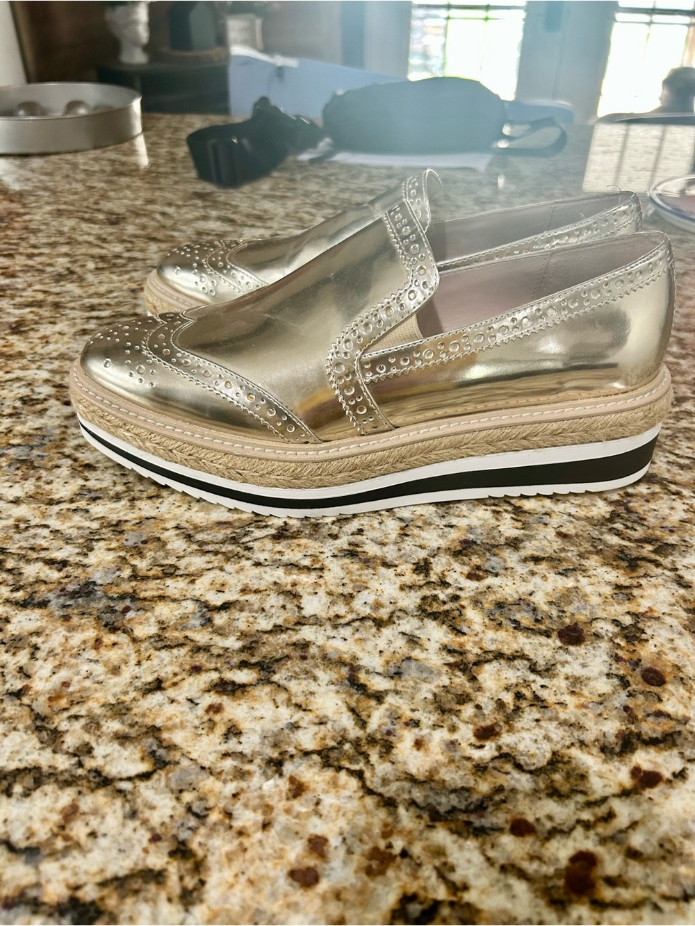 ZARA Metallic Gold Brogue Slip-On Loafers - Picture 5 of 8